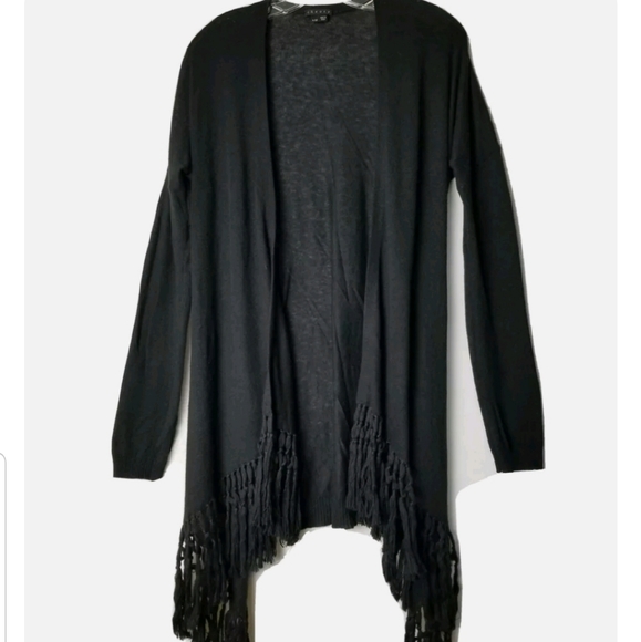 Theory Black Vesta Cotton Cashmere Fringe Trim Lightweight Cardigan Size XS - Picture 3 of 15